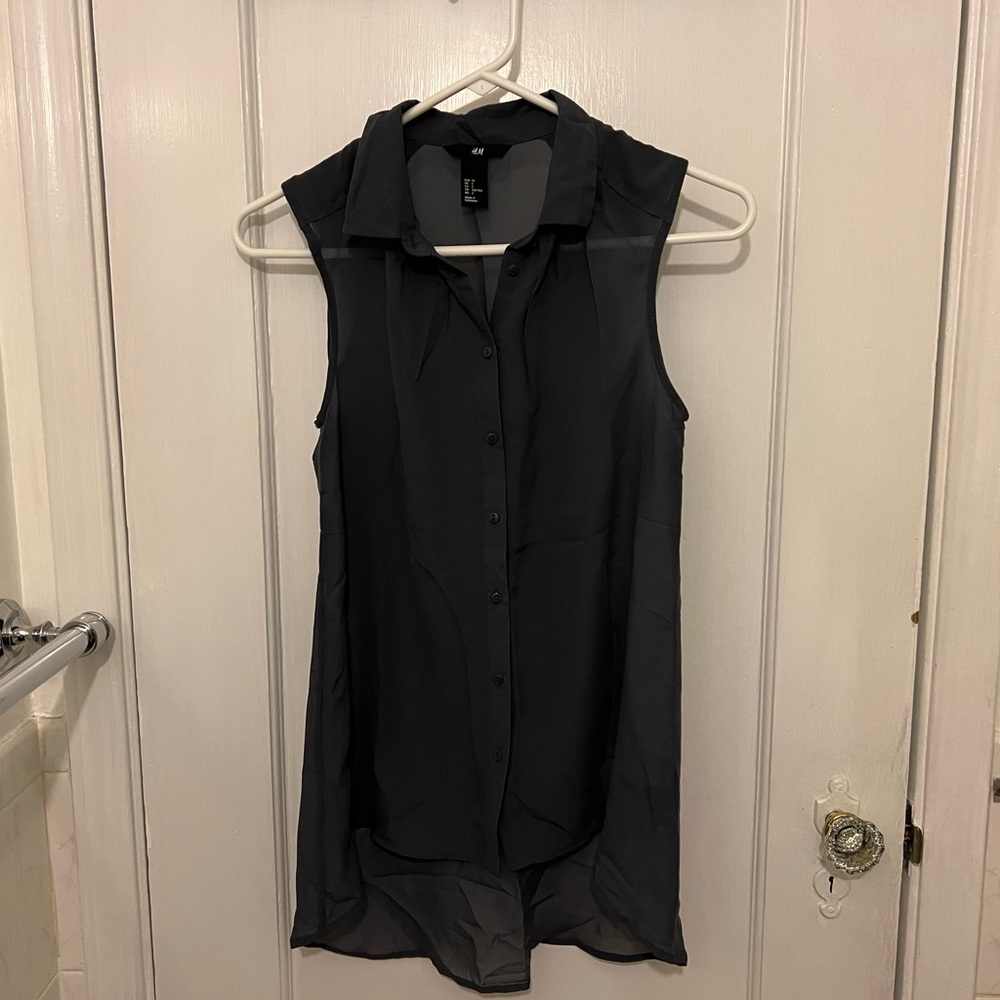 H&M sheer grey/blue button up tank